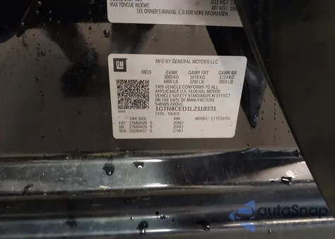 2020 GMC Sierra 1500 2Wd Double Cab Standard Box Elevation from USA, damaged, VIN 1GTR8CED1LZ118331